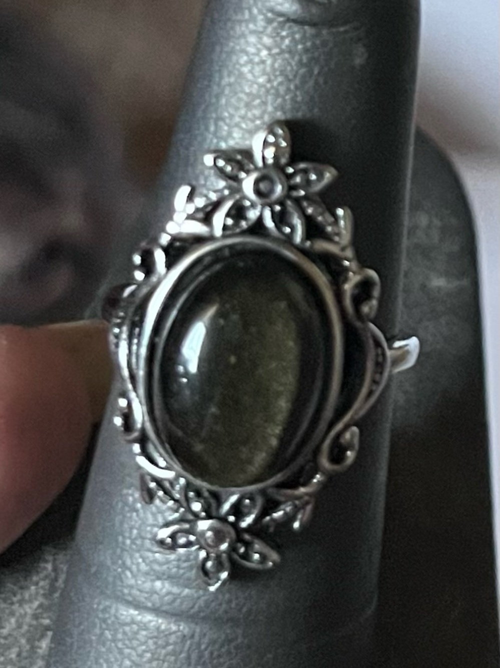 Sterling-Style Floral Oval Green Gemstone Ring - Women Jewelry
